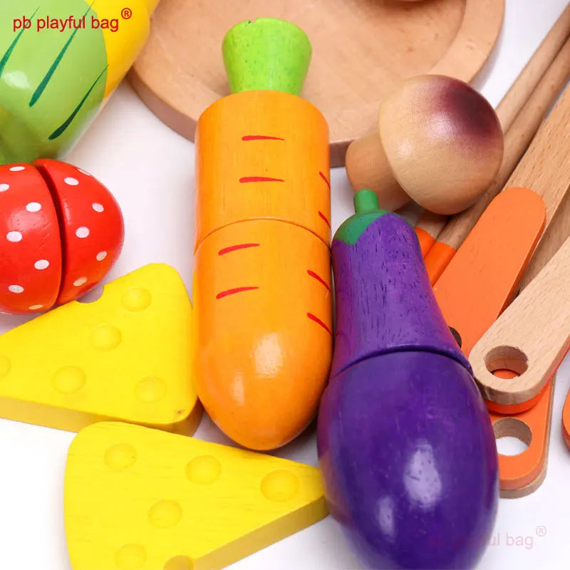 PB Playful bag Children Simulation fruits and vegetables play house Wooden educational parent-child interaction toys gift UG15