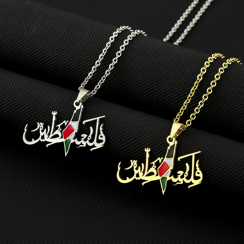 State of Palestine Map Flag Pendant Necklace Stainless Steel Men Women Maps Jewelry Gift