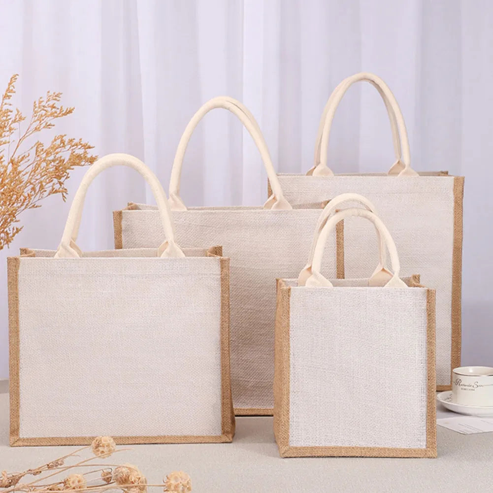 Burlap Jute Tote Shopping Bag Reusable Grocery Gift Bag Bags Ladies Handbags