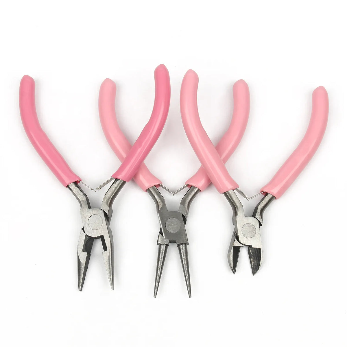 Pink Metal Mini Pliers Set - Diagonal, Round & Bent Nose for DIY Jewelry