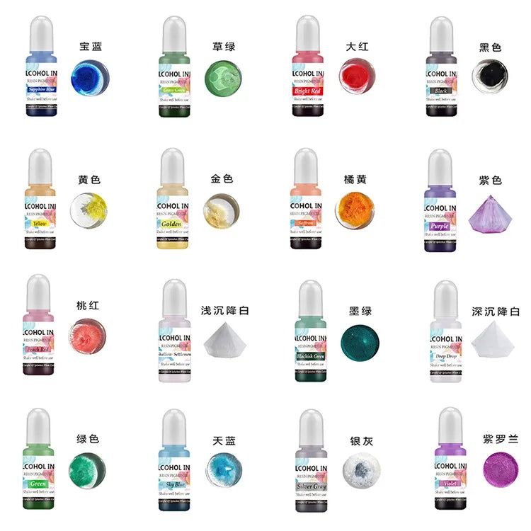 16pcs Epoxy Resin Pigment Kit - DIY Art Ink & UV Mold Jewelry Dye
