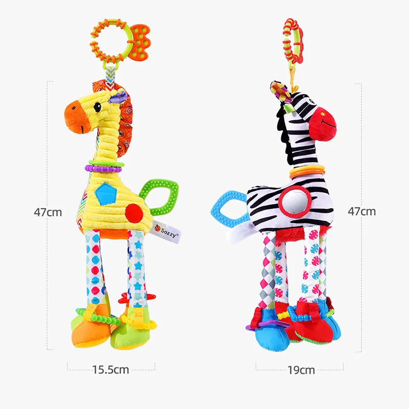 Soft Giraffe Zebra Animal Handbells Rattles Plush Infant Baby Development Handle Toys WIth Teether Baby Toy For Newborn Gifts