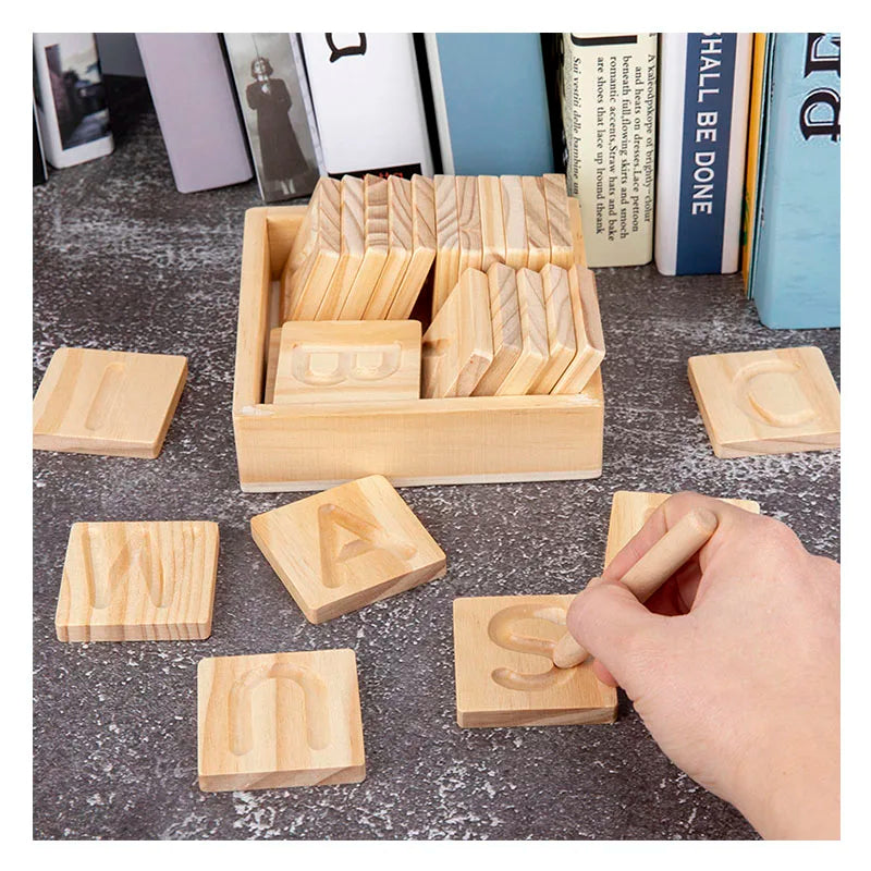 Children's Wooden Educational Toys Montessori Early Learning Word Spelling Letter Groove Practice Board Pen Control Training