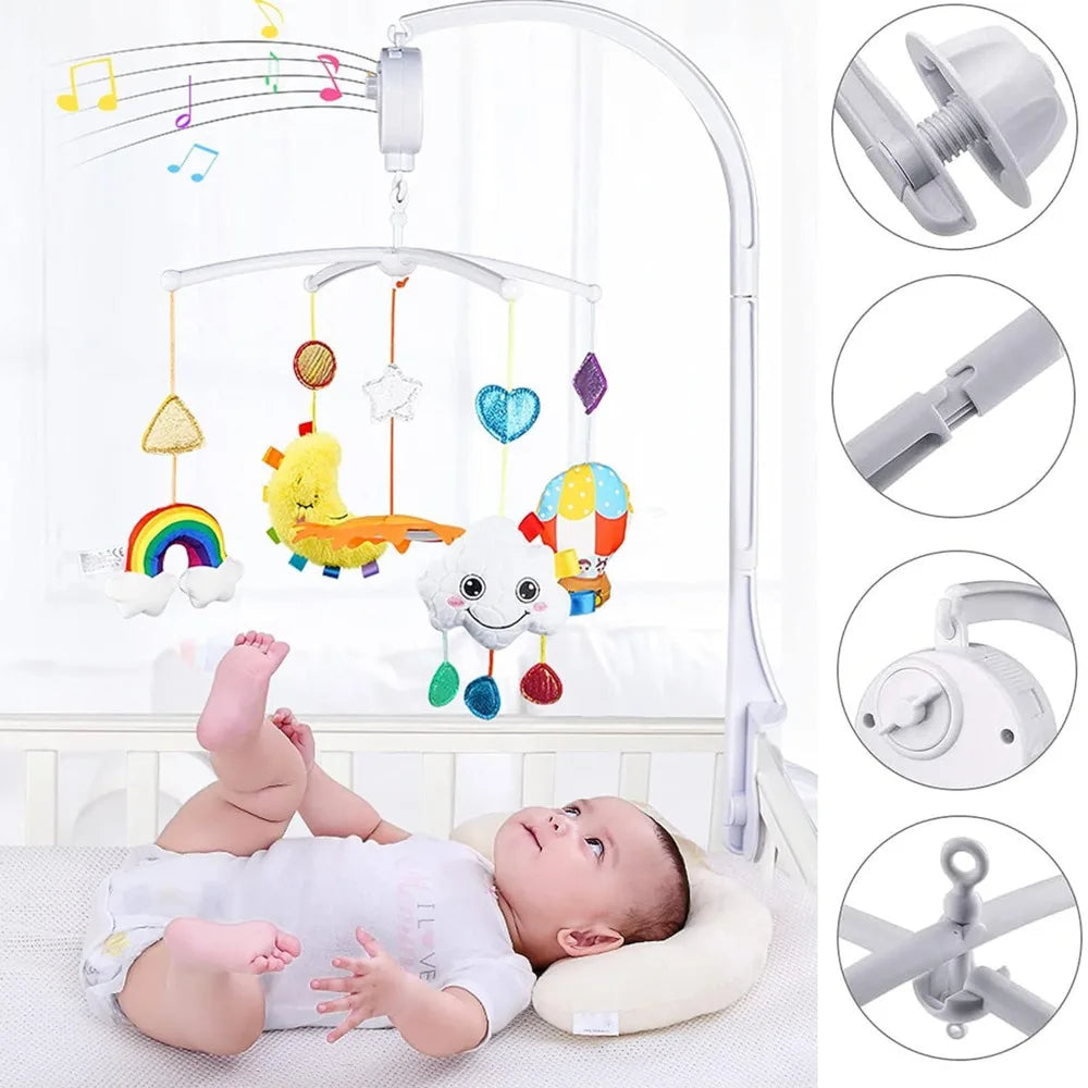 Baby Crib Mobile Bed Bell Rattle Holder 0-12 Months 360° Rotary Carousel Bracket+Music Box Infant Newborn Girl Boy Hanging Toys