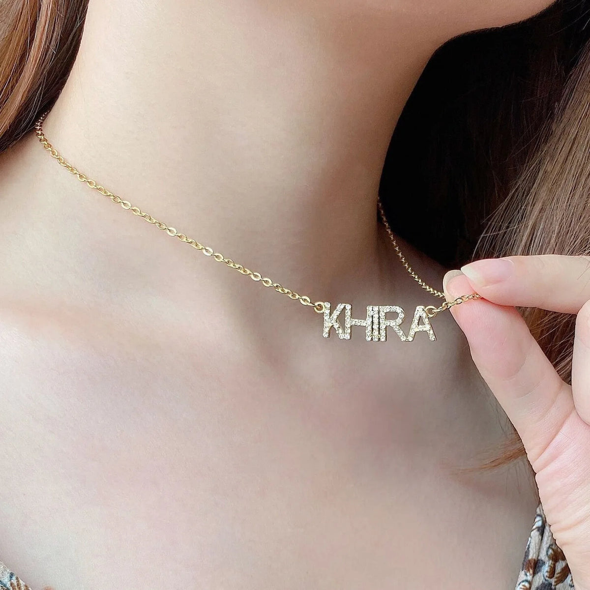Personalized Unisex Crystal Name Letter Necklace Custom Sign with Diamond
