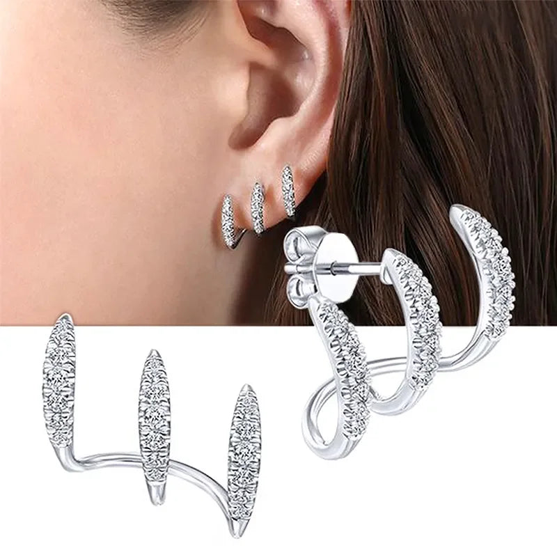 Silver Claw Stud Earrings with AAA CZ Crystal - Fashion Jewelry
