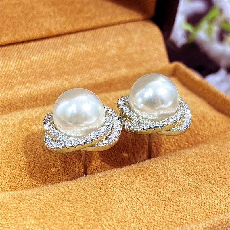 Shiny Imitation Pearl Stud Earrings Fashion Design Aesthetic Women for Ear Piercing