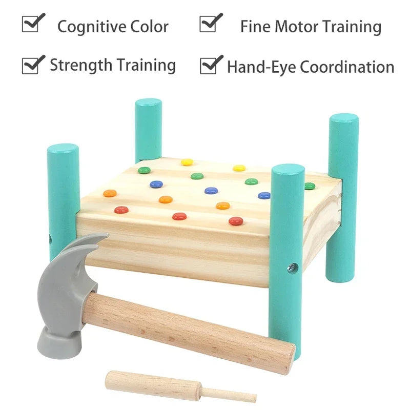 Montessori Baby Hammer Hit Wooden Toys, Life Skills Training, Early Educational Assembling Tool, Toy for Children, Training