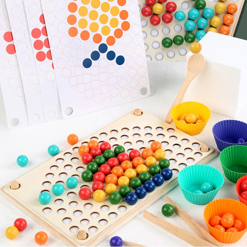 Baby Toy Bead Clip Bead Fine Motor Training Board Game Wooden Montessori Color Classification Stacked Educational Christmas gift