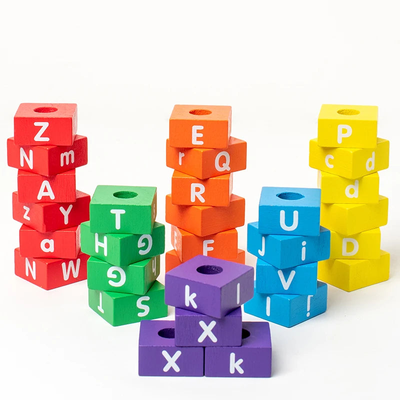 Montessori Wooden Stacking Blocks Kids Kindergarten Classic Educational Toy Children's Early Education Spell Words Geometric