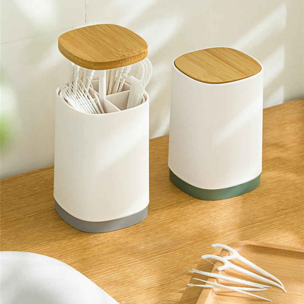 Automatic Toothpick Box Creative Toothpick Dispenser Wooden Cotton Household Table Toothpick Storage Holder With Lid