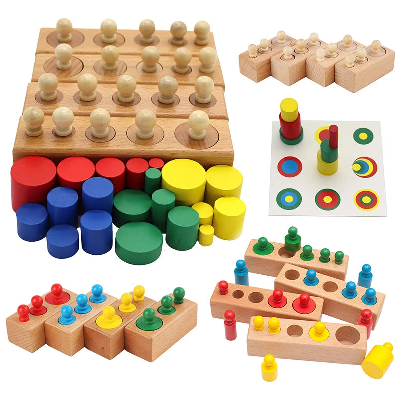 Montessori Cylinder Socket Puzzles Toy Baby Development Practice And SensesPreschool Educational Wooden Toys For Children