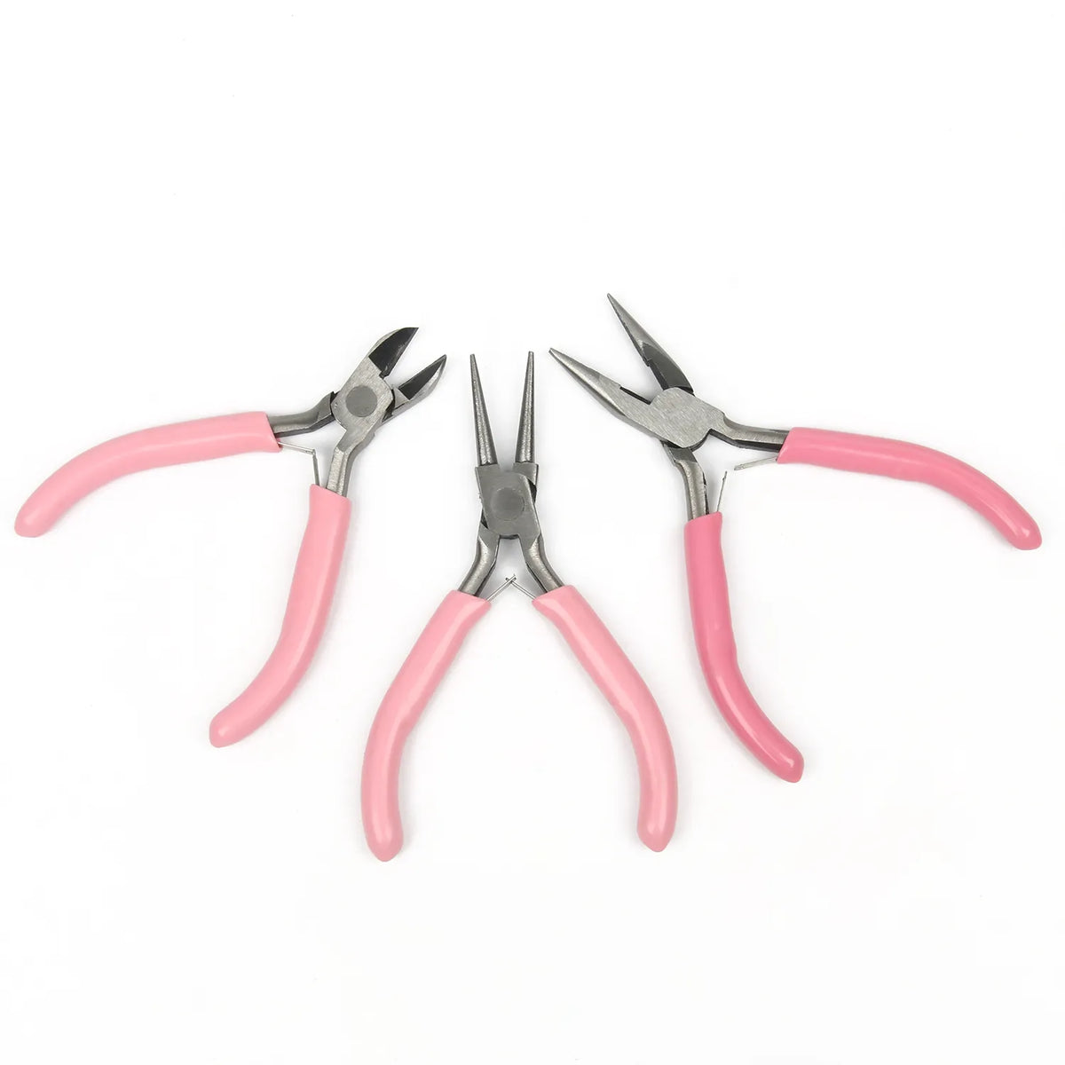 Pink Metal Mini Pliers Set - Diagonal, Round & Bent Nose for DIY Jewelry
