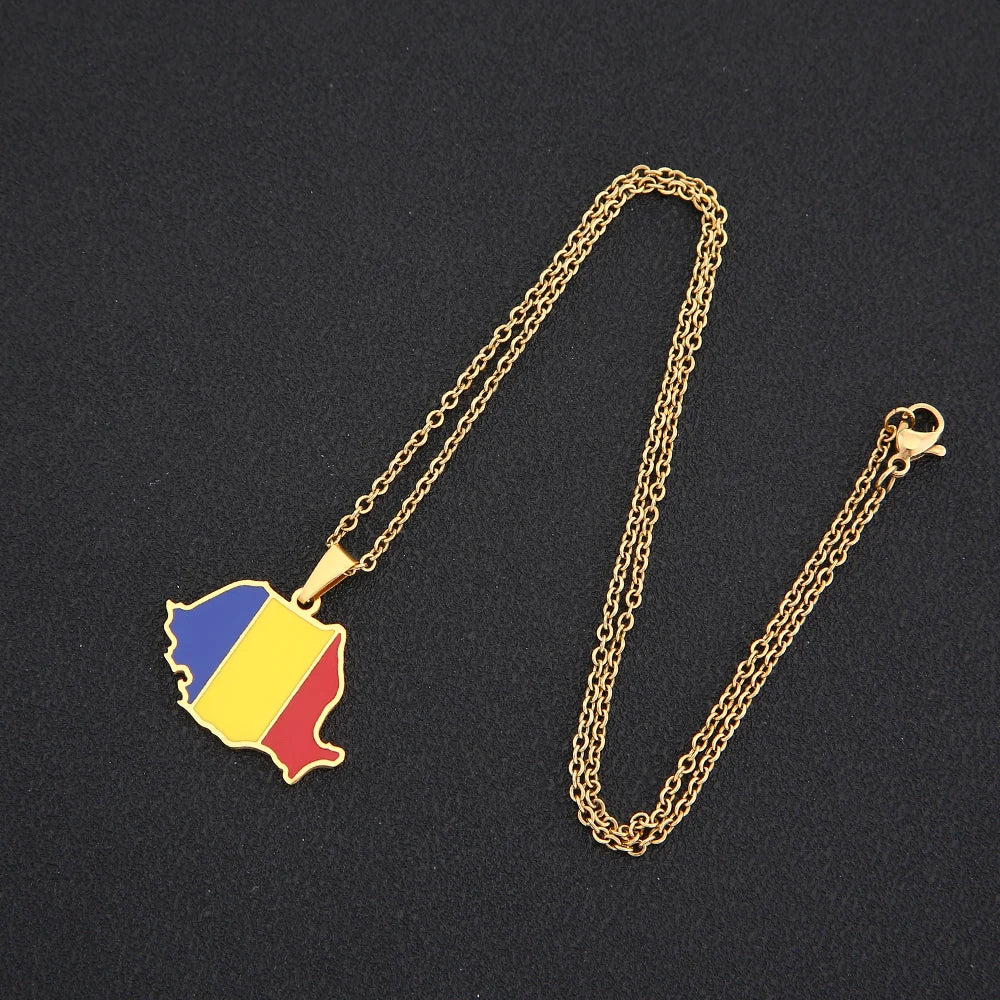 Europe Romania Map Flag Pendant Necklace Gold/Silver Color Romanian Men Women Stainless Steel Maps Jewelry Gift