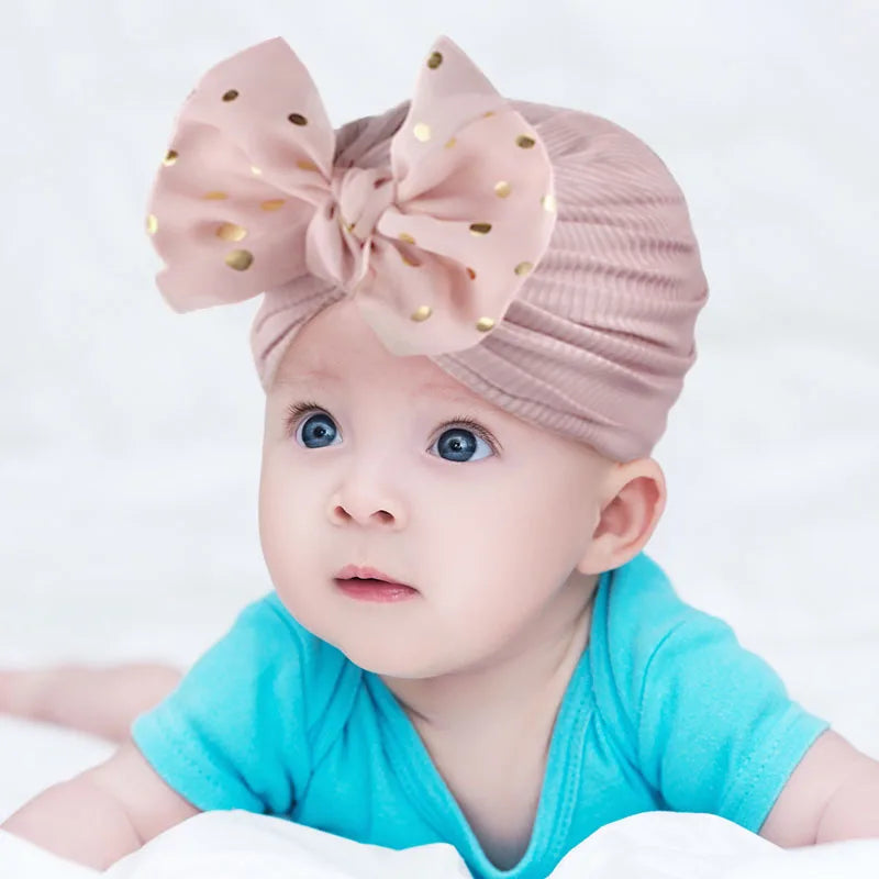 Soft Elastic Bowknot Newborn Turban Caps - Solid Color Bow Baby Indian Caps