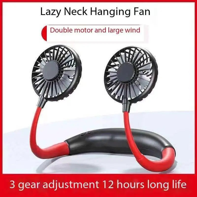 USB Portable Cold Fan Hands Free Neck Hanging Rechargeable Mini Sports3-Speed Adjustable Neck Dual Fan Home OfficeOutdoor Travel