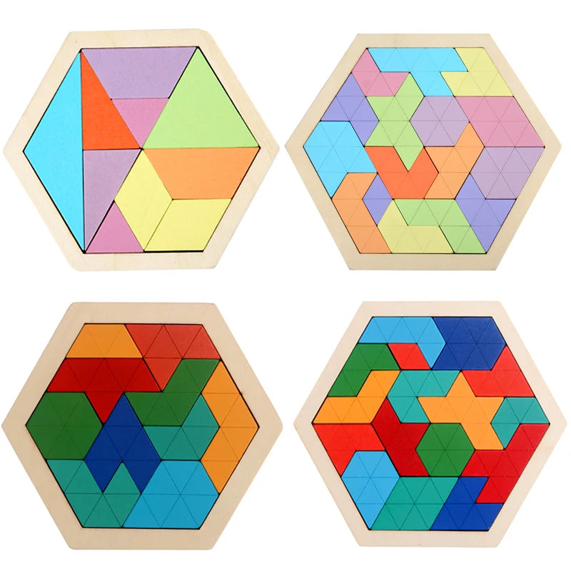 Montessori Wooden Toys 3D Jigsaw Puzzle Tangram Math Toys Baby Hand Grasp Board Shape Match Puzzle Educational Toys for Kids