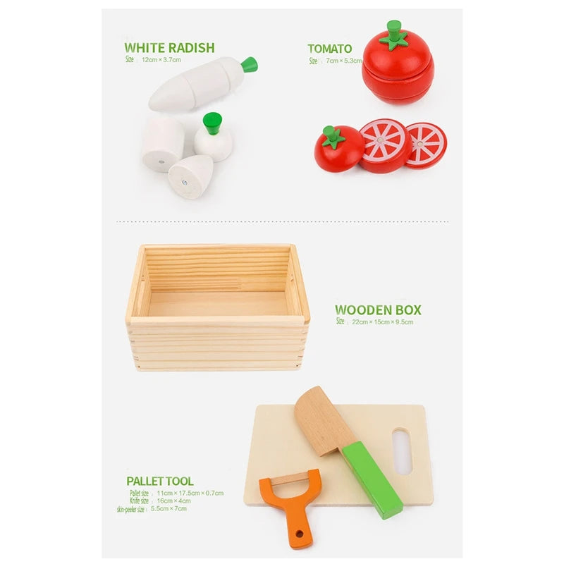 Simulation Kitchen Pretend Toy Cutting Fruit Set Wooden Classic Game Educational Toy For Children Kids Gift