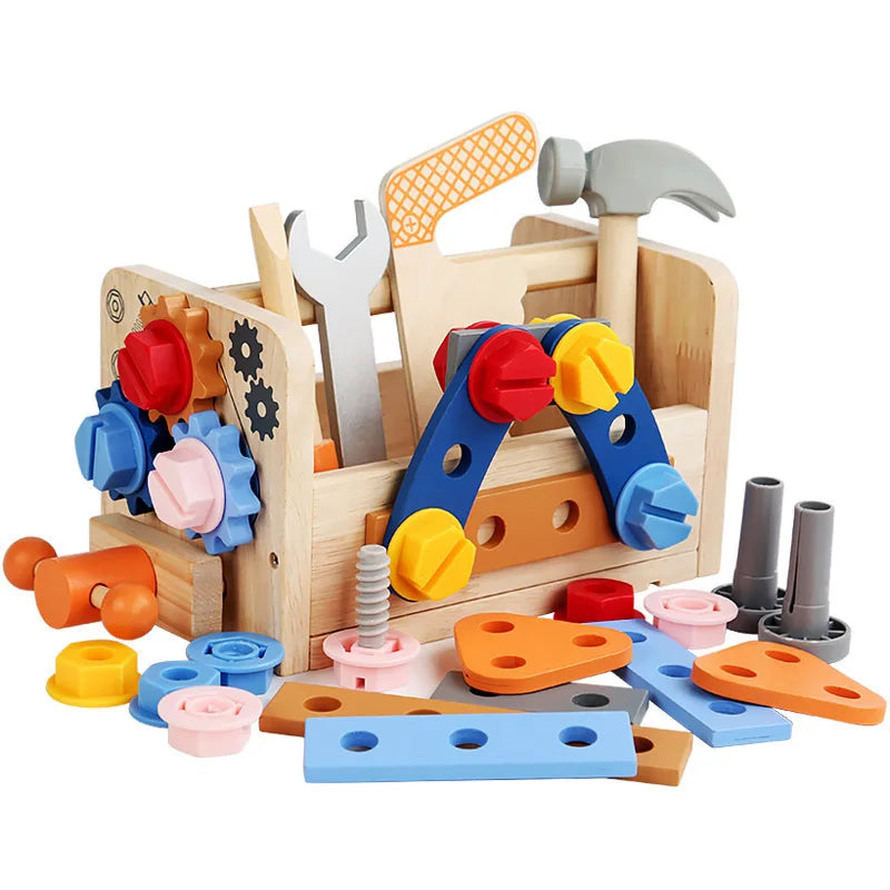 Children's educational toys early education screwing disassembly nut portable toolbox set baby wooden  kids tool