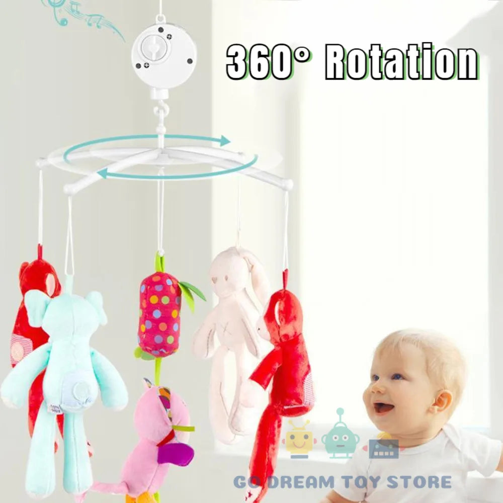 Baby Crib Mobile Bed Bell Rattle Holder 0-12 Months 360° Rotary Carousel Bracket+Music Box Infant Newborn Girl Boy Hanging Toys