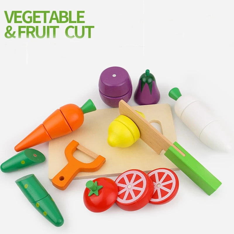 Simulation Kitchen Pretend Toy Cutting Fruit Set Wooden Classic Game Educational Toy For Children Kids Gift