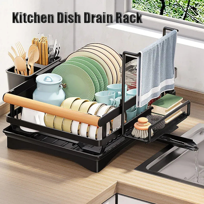 Kitchen Large Dish Drainer Dish Drain Rack Tableware Storage Organizer Shelf Sink Sponge Holder Towel Rack Kitchen Accessories