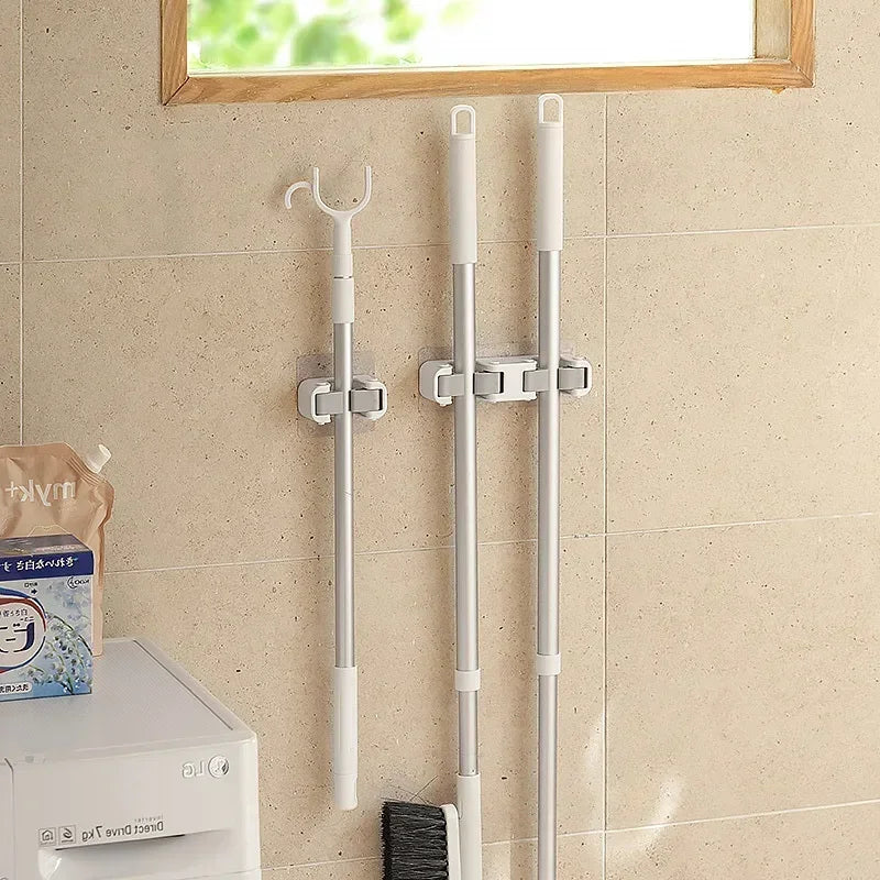 Mop Broom Holder Rack Grippers Clips Wall Mount Home Appliance Multi-Purpose Hooks Kitchen Bathroom Organizer